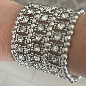 Silver Crystal Stretch Cuff Bracelet NWT
